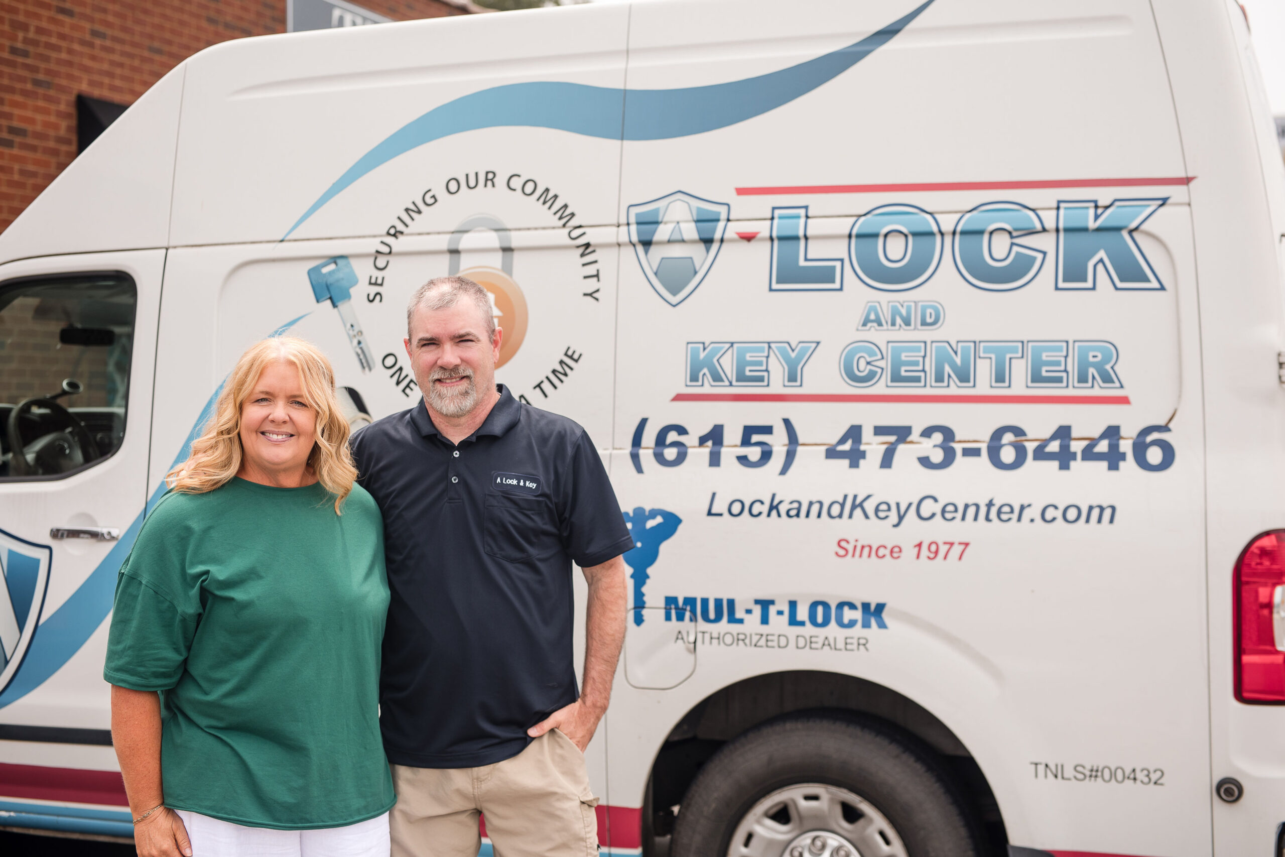 The owners of A Lock & Key Center standing by their service van — Smyrna, TN, serving since 1977
